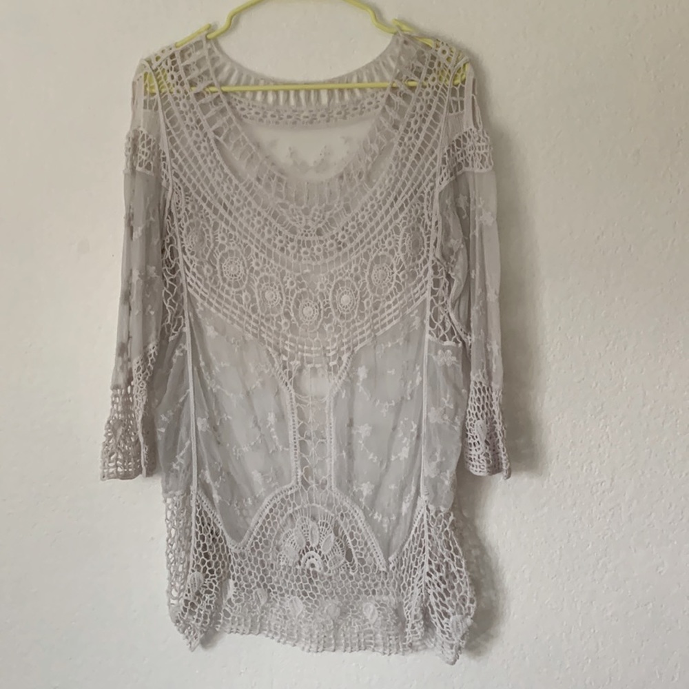 Oversized lace and mesh top